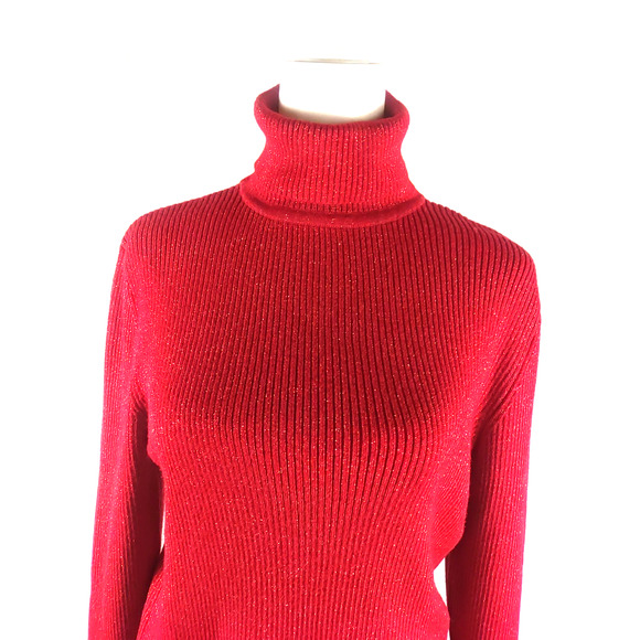 Worthington Women's Sweater Turtleneck Red Metallic Size Large Holiday - Picture 2 of 7